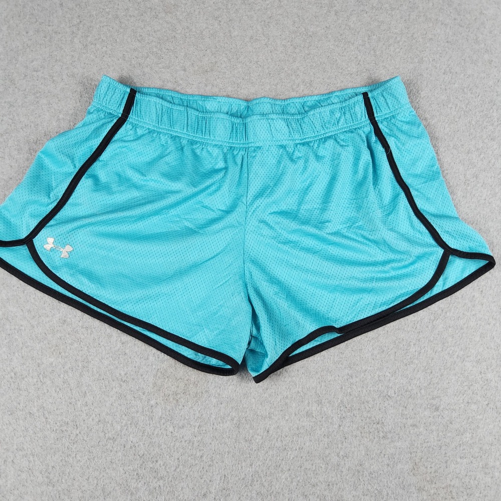 Under Armour Shorts Womens L Blue Mesh Athletic Activewear Workout Dolphin Hem